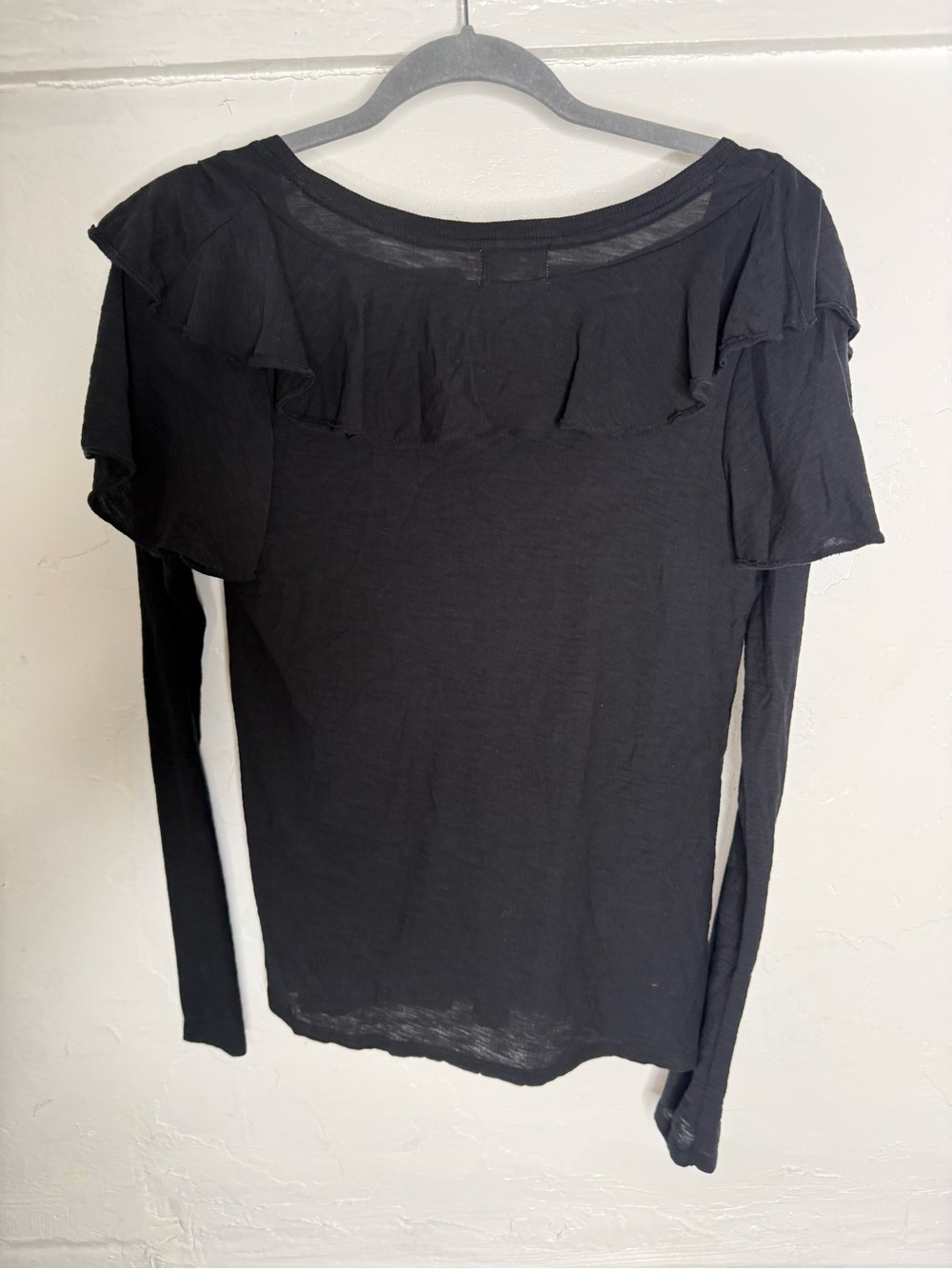 Nation Ltd Kelsey Ruffled Romance Tee Long Sleeve Pima Cotton Black Blouse Small - Picture 10 of 11